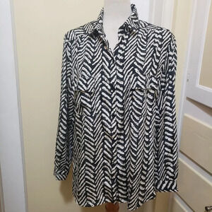 Vintage Blouse / Marie France / Black & White / Size Large
